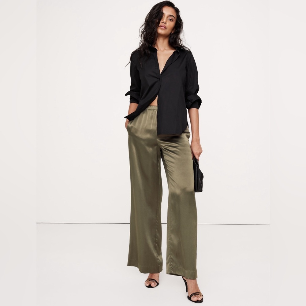 NWT! Banana Republic Sycamore Brown Pull-On Wide Leg Silk Pant - XL 📰